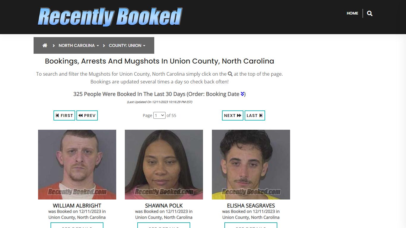Bookings, Arrests and Mugshots in Union County, North Carolina