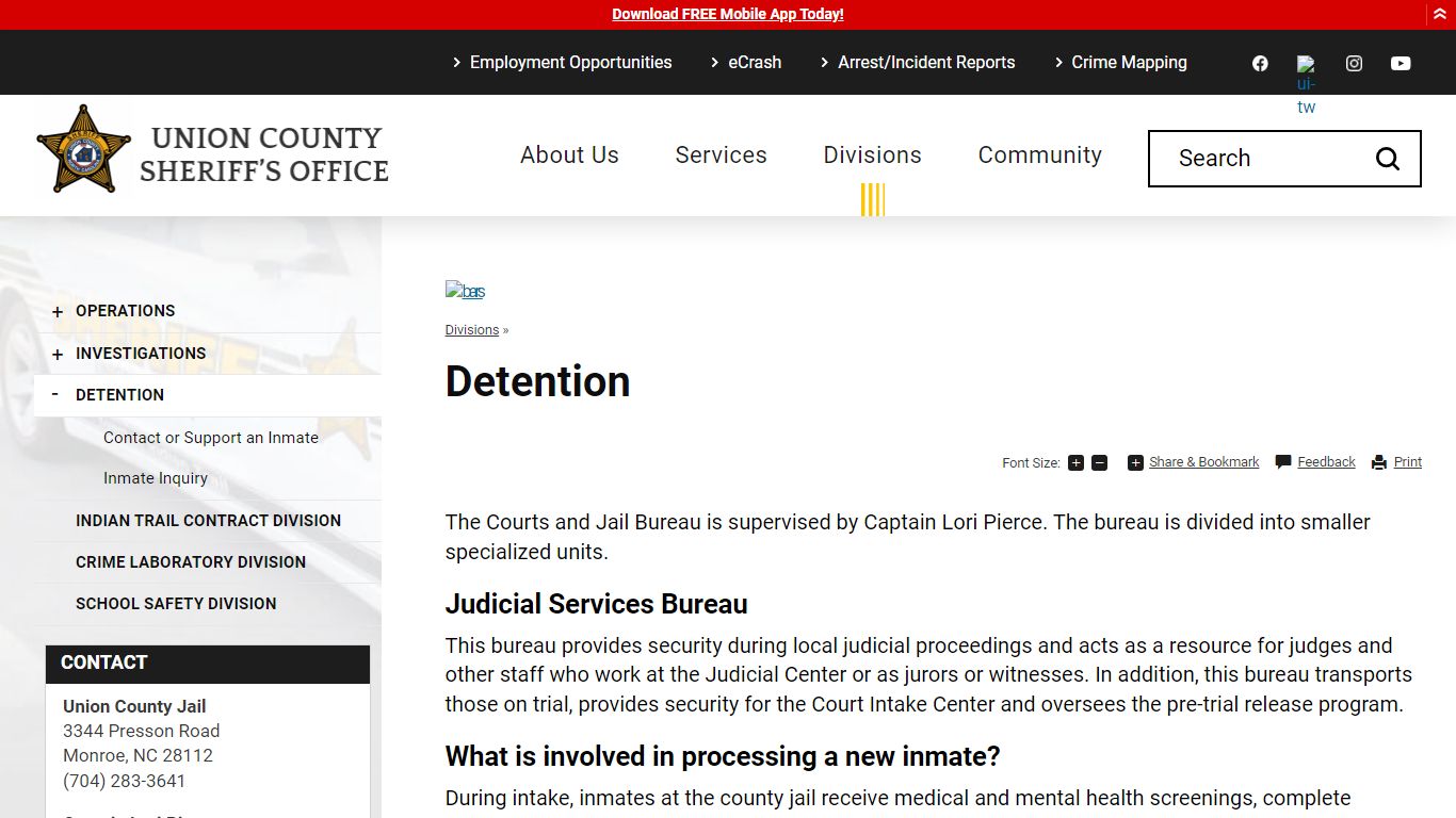 Detention | Union County, NC - Sheriff